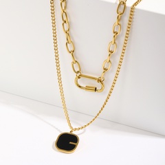 Fashion Stainless Steel 18K Gold Plating Black Oil Dripping Necklace
