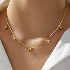 Neue Mode Einfache Schmetterling Edelstahl Galvani 18K Gold Halskette