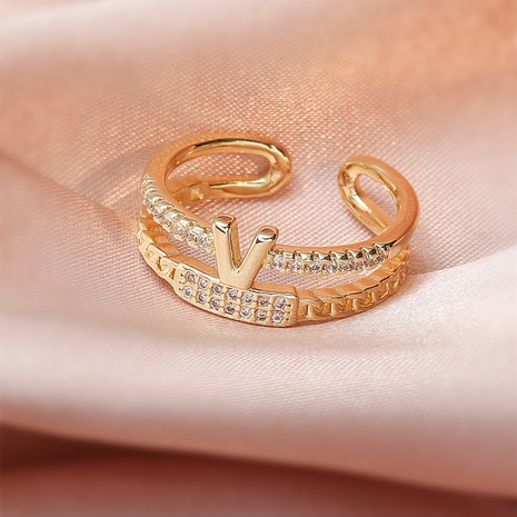 Fashion Copper Letter Pattern Rings Daily Zircon Copper Rings's discount tags