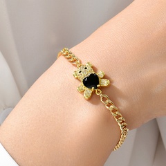 Fashion Simple Bear Heart Electroplated 18K Gold Inlaid Zircon Copper Bracelet