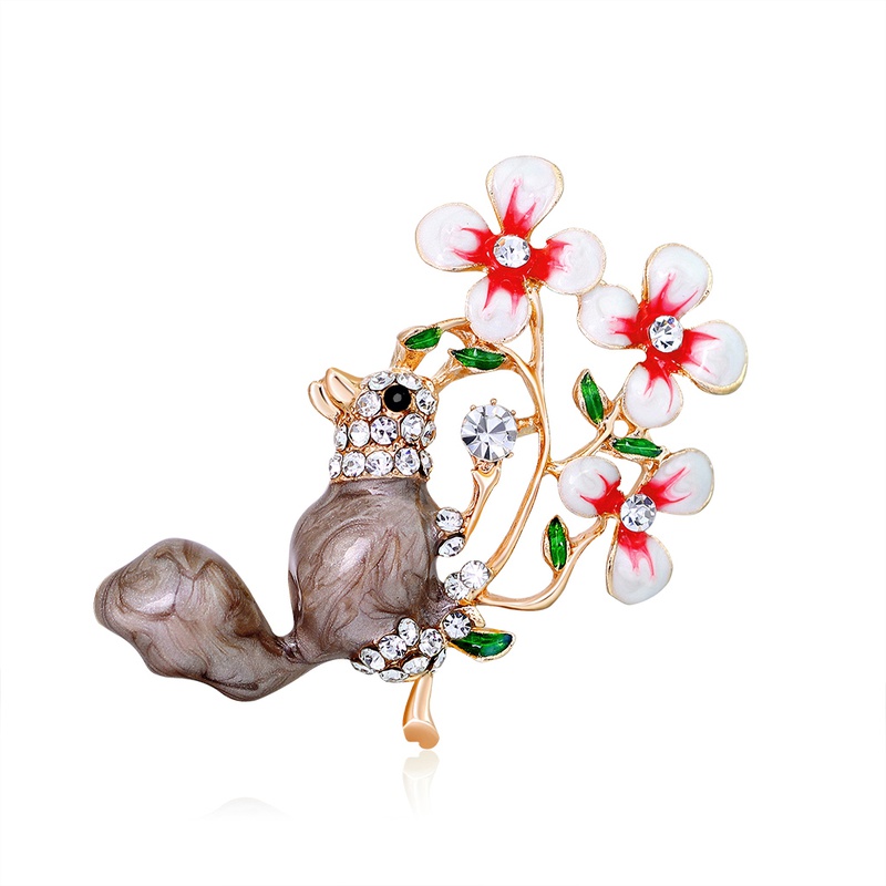 Fashion Simple Squirrel Flower Dripping Oil Enamel Alloy Brooch Clothing Pin