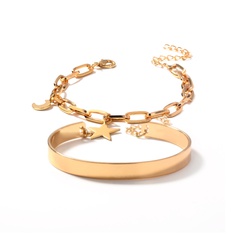 Fashion Simple C-Shaped Open-Ended Moon Star Alloy Bracelet
