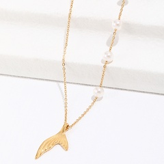 Fashion Summer Fish Tail Pendant Pearl Stainless Steel Simple Clavicle Necklace