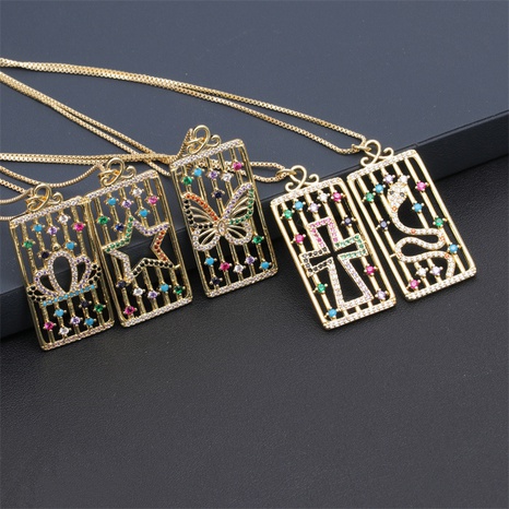 new fashion Geometric Hollow inlaid zircon Copper Pendant Necklace's discount tags