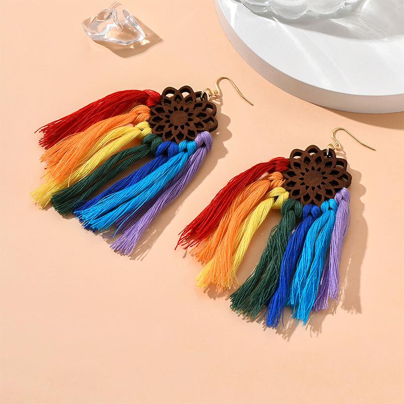 New Ethnic Style Handmade Colorful Fabric Tassel Geometric Earringspicture2