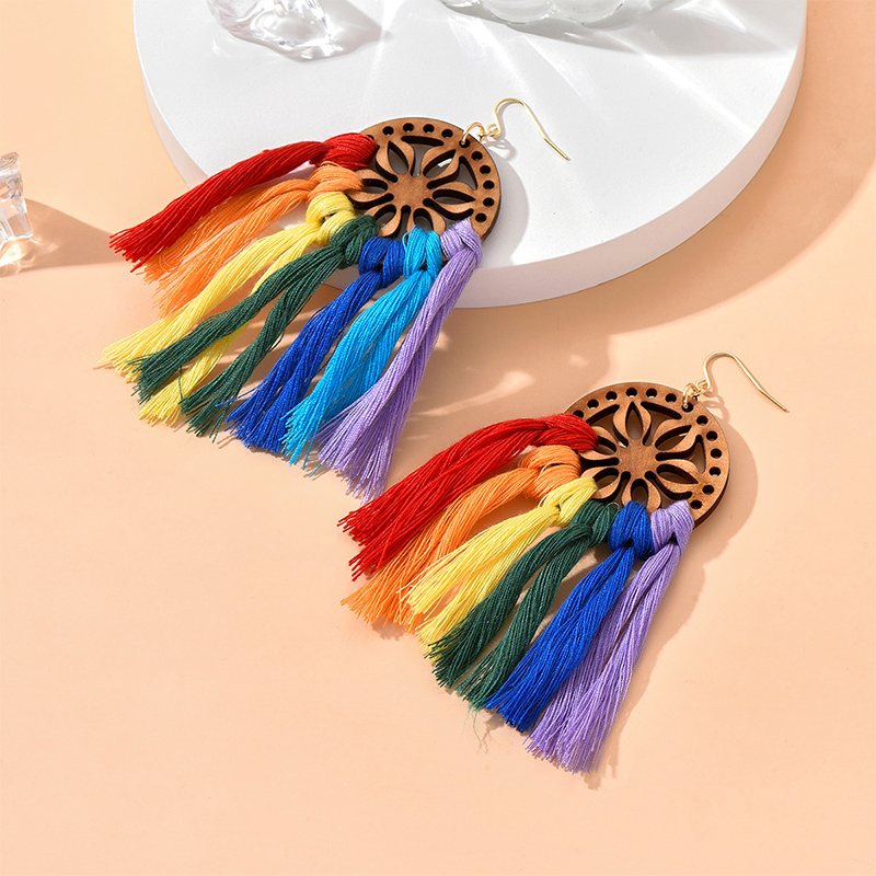 New Ethnic Style Handmade Colorful Fabric Tassel Geometric Earringspicture4