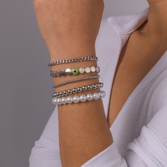 Fashion Beaded Imitation Pearl Resin Eye Chain Elastic Geometric Alloy Bracelet
