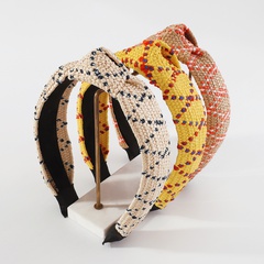 Fashion Geometric Female Raffia Woven Contrast Color Knotted Irregular Pattern Print Headband