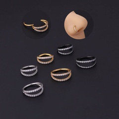 Stainless Steel Double Row Carved Zircon Seamless Closed Nose Ring Puncture Nose Studs