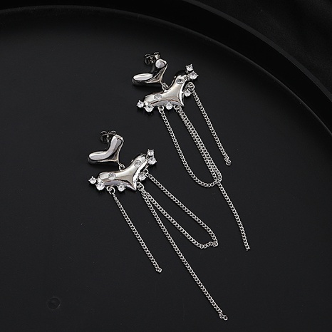 Geometric Heart Shape Tassel Long Fashion Metal Silver Earrings's discount tags