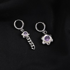 Flower Asymmetric Personality Fashion Purple Zircon Earring