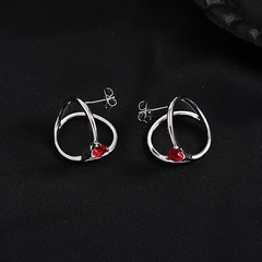 Personalized Red Loving Heart Zircon Geometric Circle Ear Studs