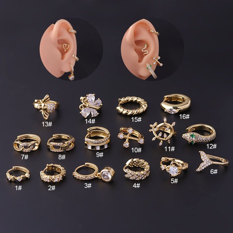 Gold Überzogene Mode Piercing Ohrringe Geometrische Kupfer Intarsien Zirkon Unregelmäßigen Ohr Clip Einzel's discount tags