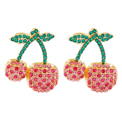 New Creative Fruit Cherry Full Diamond Retro Alloy Earrings