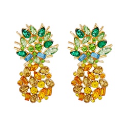 Fashion New Creative Design Fruit Pineapple Full Diamond Retro Ornament Alloy Earrings