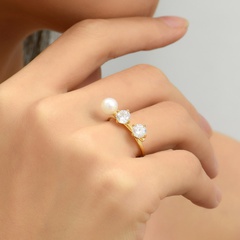 Fashion Simple Pearl Geometric Copper Electroplated 18K Gold Inlaid Zircon Ring