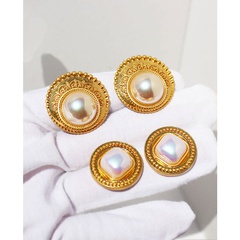 French Vintage Style round Stud Big Pearl Silver Needle Earrings