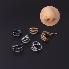 Pure Stainless Steel Three-Row Carved Zircon Seamless Closed Nose Ring Nose Studs