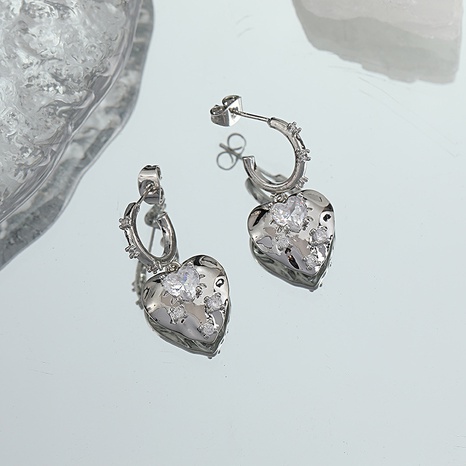 Love Heart shaped Metal Silver Zircon Earrings's discount tags
