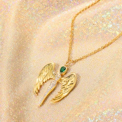 Mode Edelstahl Vergoldet 18K Engel Wings Geformte Anhänger Zirkon Halskette