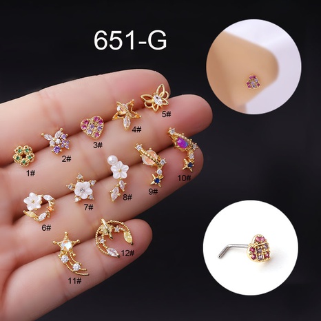 Fashion Colorful Zircon Nose Stud Titanium Steel L Rod Nose Piercing Jewelry's discount tags