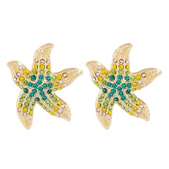 Moda creativa colorida estrella de mar completo diamante Retro aleación pendientes