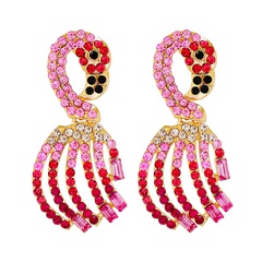 Fashion Creative New Pink Girl Flamingo Full Rhinestone Ornament Alloy Earrings