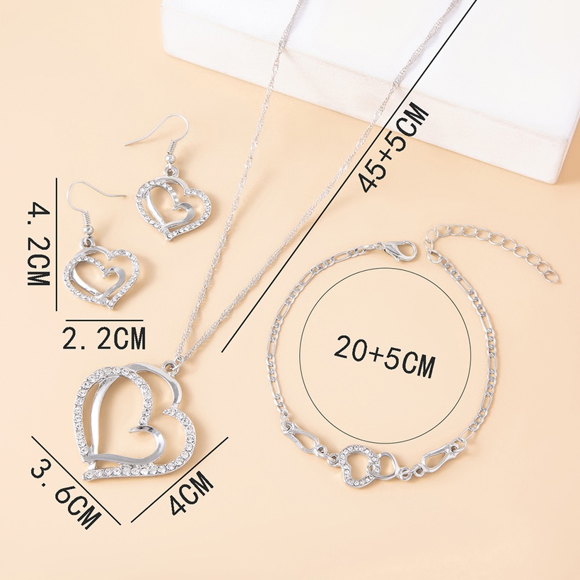 Bijoux Fantaisie Parures Bijoux | Mode Double Coeur En Forme De Boucles Doreilles Collier Bracelet Set Accessoires De Mariage De Diamant - PA81698