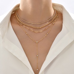 Fashion Elegant Geometric Twisted Multi-Layer Rhinestone Inlaid Clavicle Chain Necklace