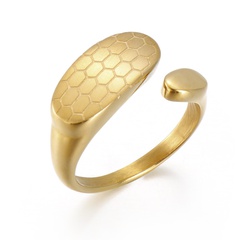 Fashion Stainless Steel Honeycomb Mesh Stainless Steel 18K Gold Plating Open Adjustable Ring