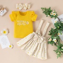 Fashion Summer New Letter Daisy Embroidery Yellow Top Printed Suspender Skirt ThreePiece Suitpicture11