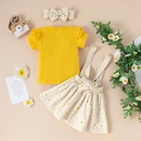Fashion Summer New Letter Daisy Embroidery Yellow Top Printed Suspender Skirt ThreePiece Suitpicture1