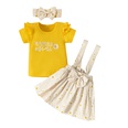 Fashion Summer New Letter Daisy Embroidery Yellow Top Printed Suspender Skirt ThreePiece Suitpicture12