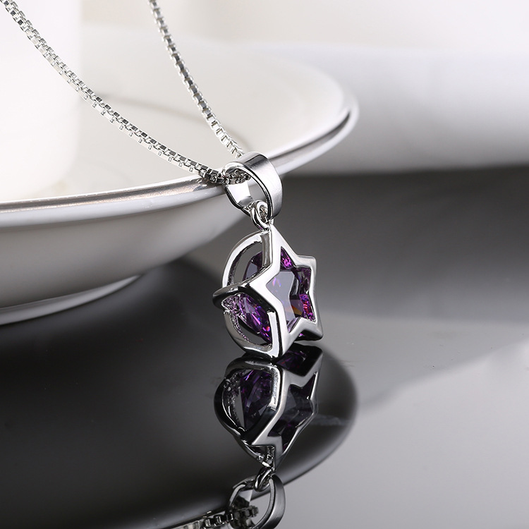 Fashion Elegant Crystal Geometric Pentagram Pattern Necklace Ornamentpicture5