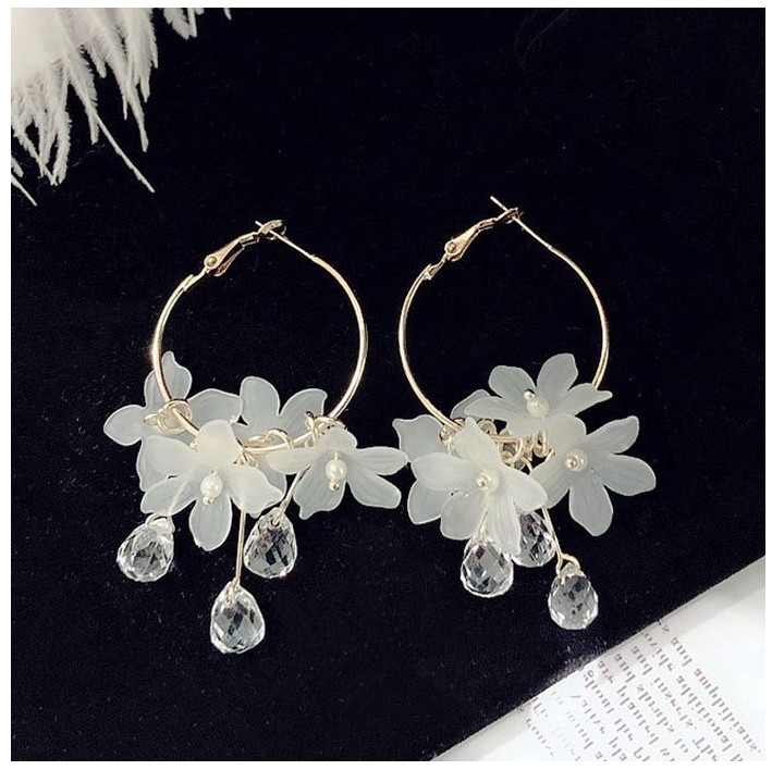Fashion Flower Tassel Water Drop Pendant Crystal Petal Earringspicture4