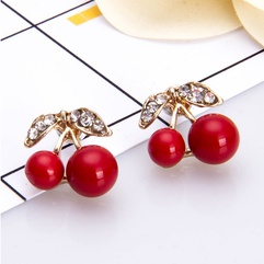 Fashion Sweet Cute Fruit Shaped Inlay Diamond Cherry Earrings