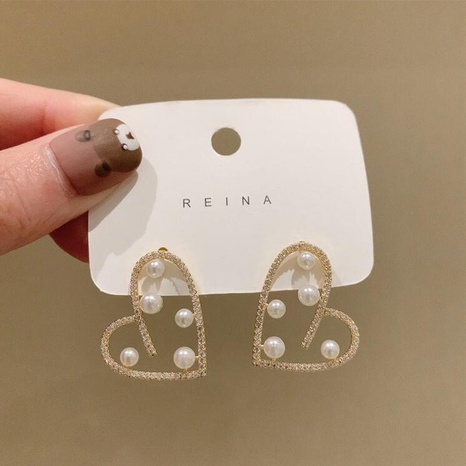 Pendientes de aleación geométricos en forma de corazón de perlas simples de moda's discount tags