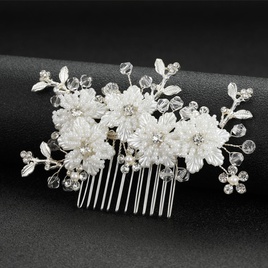 Bridal wedding hair accessories white flowers beaded hair combpicture12