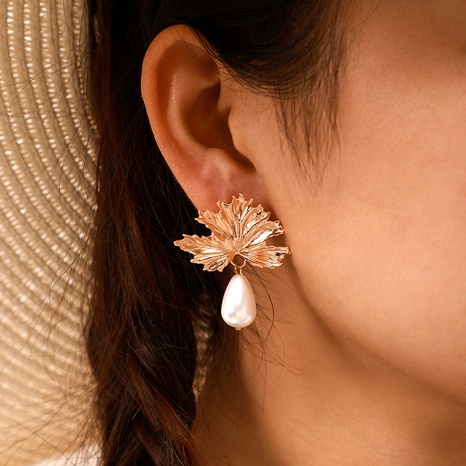 new style water drop Pearl pendant Irregular Geometric Leaf Earrings's discount tags