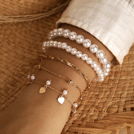 Neue stil Geometrische Herz Form Perle perlen Fünf-Schicht Armband's discount tags
