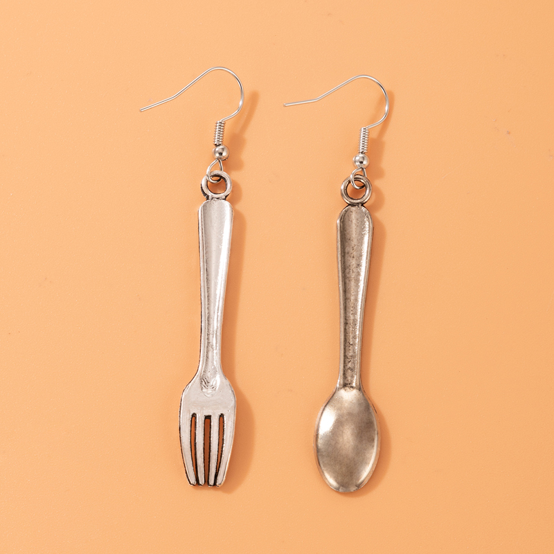 simple new style Spoon Fork Geometric Asymmetric Tableware pendant Earringspicture3
