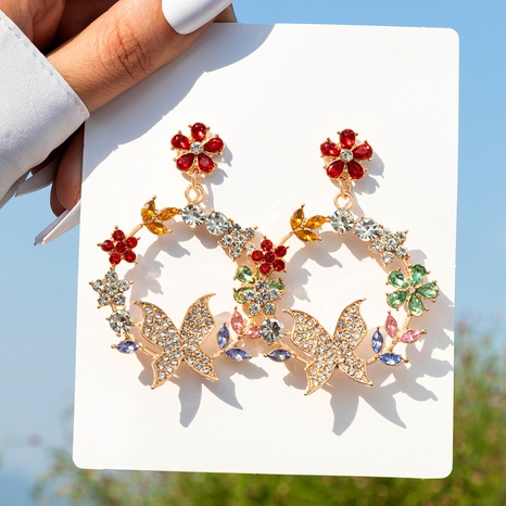 Nuevo estilo Geometric Garland colorido Flor Mariposa pendientes de diamantes de imitación's discount tags