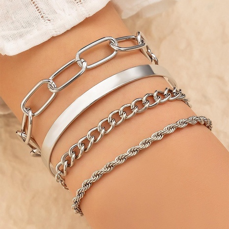 Fashion Silver Chain Bracelet Four-Piece Alloy Simple Bracelet Multiple Set's discount tags