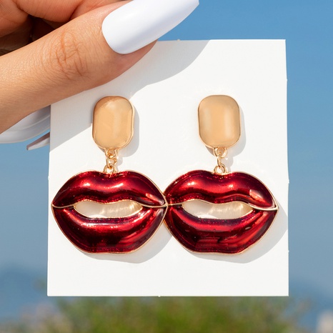 new style Geometric Hollow Red dripping oil Lip pendant Earrings's discount tags