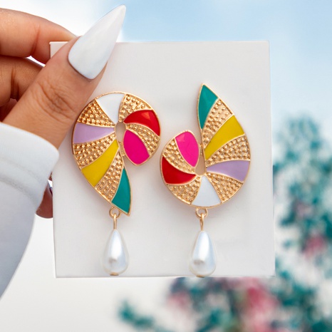 fashion new style Colorful dripping oil Spiral Irregular Geometric Pearl Earrings's discount tags
