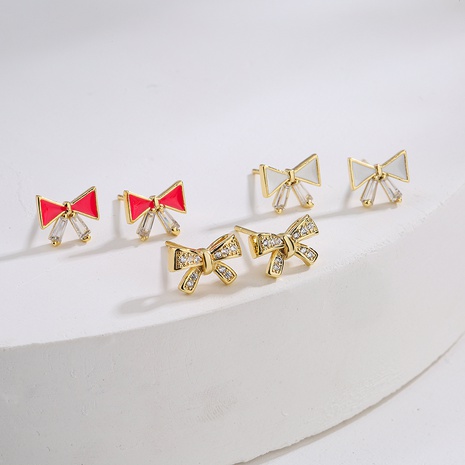 New Fashion Simple Bow Ear Stud Women's Micro Inlaid Zircon Dripping Copper Earrings's discount tags