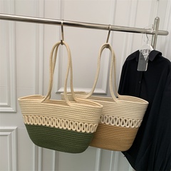 Mode Einfache Nähte Große Kapazität Tragbare Einkaufstasche Hanf Seil Gewebt Tasche