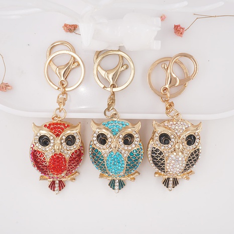 Fashion Animal Pendant Cute Inlay  Rhinestone Owl Key Chain's discount tags