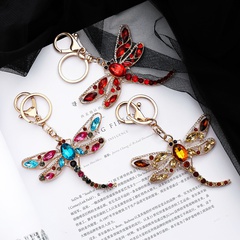Fashion New Inlay  Rhinestone Dragonfly Shaped Pendant Accessories Keychains Hollow Insect