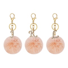 Fashion Pink Imitation Rabbit Fur Ball Diamond Inlaid Alloy English Letter Keychain Pendant
